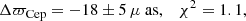 $$ \begin{aligned} \Delta \varpi _\text{Cep} = -18 \pm 5\, \mu \text{ as}, \quad \chi ^{2} =1.1, \end{aligned} $$