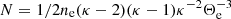 $ N=1/2 n_{\mathrm{e}} (\kappa - 2) (\kappa - 1) \kappa^{-2} \Theta_{\mathrm{e}}^{-3} $