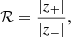 $$ \begin{aligned} \mathcal{R} = \frac{\vert z_+ \vert }{\vert z_- \vert }, \end{aligned} $$