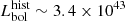 $ L_{\rm bol}^\mathrm{hist} \sim 3.4\times10^{43} $