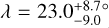 $\lambda = 23.0{_{ - 9.0}^{ + 8.7}^ \circ }$