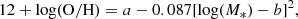 $$ \begin{aligned} 12 + {\log }(\mathrm{O/H}) = a - 0.087[{\log }(M_{*}) - b]^2, \end{aligned} $$