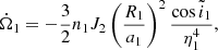 $$ \begin{aligned} \dot{\Omega }_1 = -{3\over 2}n_1J_2\left({R_1\over a_1}\right)^2{\cos \tilde{i}_1\over \eta _1^4}, \end{aligned} $$