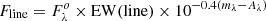 $ F_{\rm line}= F^o_\lambda \times {\rm EW}({\rm line}) \times 10^{-0.4 (m_\lambda-A_\lambda)} $
