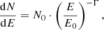 $$ \begin{aligned} \frac{\mathrm{d}N}{\mathrm{d}E} = N_0\cdot \left(\frac{E}{E_0}\right)^{- \Gamma }, \end{aligned} $$
