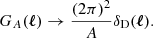 $$ \begin{aligned} G_A(\boldsymbol{\ell }) \rightarrow \frac{(2\pi )^2}{A} \delta _{\rm D}(\boldsymbol{\ell }). \end{aligned} $$