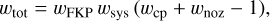 ${w_{{\rm{tot}}}} = {w_{{\rm{FKP}}}}{w_{{\rm{sys}}}}\left( {{w_{{\rm{cp}}}} + {w_{{\rm{noz}}}} - 1} \right),$