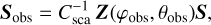 Mathematical equation: ${{\bf{S}}_{{\rm{obs}}}} = C_{{\rm{sca}}}^{ - 1}\,{\bf{Z}}\left( {{\varphi _{{\rm{obs}}}},{\theta _{{\rm{obs}}}}} \right)\,{\bf{S}},$