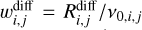 Mathematical equation: $w_{i,j}^{{\rm{diff}}} = {{R_{i,j}^{{\rm{diff}}}} \mathord{\left/ {\vphantom {{R_{i,j}^{{\rm{diff}}}} {{v_{0,i,j}}}}} \right. \kern-\nulldelimiterspace} {{v_{0,i,j}}}}$