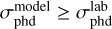 Mathematical equation: $\sigma _{{\rm{phd}}}^{{\rm{model}}} \ge \sigma _{{\rm{phd}}}^{{\rm{lab}}}$