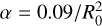 Mathematical equation: $\alpha = 0.09/R_0^2$