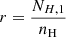 Mathematical equation: $ r = \frac{N_{H,1}}{n_{\mathrm{H}}} $