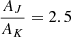 Mathematical equation: $ \frac{A_J}{A_K} = 2.5 $