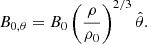 Mathematical equation: $$ \begin{aligned}&B_{0,\theta } = B_0 \left(\frac{\rho }{\rho _0}\right)^{2/3} \hat{\theta }. \end{aligned} $$