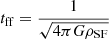 Mathematical equation: $ t_{\mathrm{ff}}=\frac{1}{\sqrt{4 \pi G \rho_{\mathrm{SF}}}} $