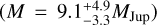 Mathematical equation: $M = 9.1_{ - 3.3}^{ + 4.9}{M_{{\rm{Jup}}}}$