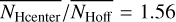 Mathematical equation: ${{\overline {{N_{{\rm{Hcenter}}}}} } \mathord{\left/ {\vphantom {{\overline {{N_{{\rm{Hcenter}}}}} } {\overline {{N_{{\rm{Hoff}}}}} }}} \right. \kern-\nulldelimiterspace} {\overline {{N_{{\rm{Hoff}}}}} }} = 1.56$