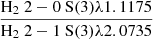 Mathematical equation: $ \frac{\mathrm{H}_2\ 2-0\ \mathrm{S}(3) \lambda 1.1175}{\mathrm{H}_2 \ 2-1\ \mathrm{S}(3)\lambda 2.0735} $