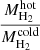 Mathematical equation: $ \frac{M_{\mathrm{H_2}}^{\mathrm{hot}}}{M_{\mathrm{H_2}}^{\mathrm{cold}}} $
