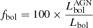 Mathematical equation: $ f_{\mathrm{bol}}=100 \times \frac{L_{\mathrm{bol}}^{\mathrm{AGN}}}{L_{\mathrm{bol}}} $
