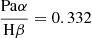 Mathematical equation: $ \frac{\mathrm{Pa}\alpha}{\mathrm{H}\beta}=0.332 $