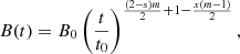 Mathematical equation: $$ \begin{aligned} B(t) = B_{0} \left(\frac{t}{t_{0}}\right)^{\frac{(2-s)m}{2}+1 -\frac{x(m-1)}{2}}, \end{aligned} $$