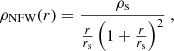 Mathematical equation: $$ \begin{aligned} \rho _{\text{NFW}}(r) = \frac{\rho _{\rm s}}{\frac{r}{r_{\rm s}}\left(1 + \frac{r}{r_{\rm s}}\right)^2}\ , \end{aligned} $$
