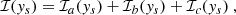 Mathematical equation: $$ \begin{aligned} \mathcal{I} ({ y}_s) = \mathcal{I} _a({ y}_s) + \mathcal{I} _b({ y}_s) + \mathcal{I} _c({ y}_s)~, \end{aligned} $$