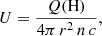 Mathematical equation: $$ \begin{aligned} U=\frac{Q(\mathrm{H})}{4 \pi \,r^2\,n\,c}, \end{aligned} $$