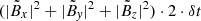 Mathematical equation: $ (|\tilde{B}_x|^2+|\tilde{B}_{\mathit{y}}|^2+|\tilde{B}_z|^2) \cdot 2 \cdot \delta t $