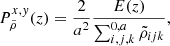 Mathematical equation: $$ \begin{aligned} P^{x,y}_{\tilde{\rho }}(z) = \frac{2}{a^2}\frac{E(z)}{ \sum _{i,j,k}^{0,a}\tilde{\rho }_{ijk}}, \end{aligned} $$