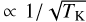Mathematical equation: $ \propto \,\,{1 \mathord{\left/ {\vphantom {1 {\sqrt {{T_{\rm{K}}}} }}} \right. \kern-\nulldelimiterspace} {\sqrt {{T_{\rm{K}}}} }}$