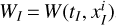 Mathematical equation: ${W_I} = W\left( {{t_I},x_I^i} \right)$