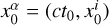 Mathematical equation: $x_0^\alpha = \left( {c{t_0},x_0^i} \right)$