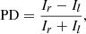 Mathematical equation: $$ \begin{aligned} \mathrm{PD} = \frac{I_r - I_l}{I_r+I_l}, \end{aligned} $$