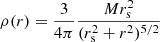 Mathematical equation: $$ \begin{aligned} \rho (r)=\frac{3}{4\pi }\frac{Mr_{\rm s}^2}{(r_{\rm s}^2+r^2)^{5/2}}\end{aligned} $$