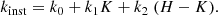 $$ \begin{aligned} k_{\rm inst} = k_0 + k_1 K + k_2~(H-K). \end{aligned} $$