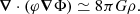 $$ \begin{aligned} \boldsymbol{\nabla }\cdot \left(\varphi \boldsymbol{\nabla }\Phi \right) \simeq 8\pi G\rho . \end{aligned} $$