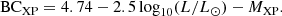 $$ \begin{aligned} \text{ BC}_\text{XP}=4.74-2.5\log _{10}(L/L_\odot ) - M_\text{XP} . \end{aligned} $$