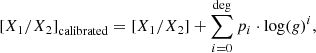 $$ \begin{aligned}{[X_1/X_2]}_{\rm calibrated}=[X_1/X_2] + \sum _{i=0}^\mathrm{deg} p_i \cdot \log (g)^i,\end{aligned} $$
