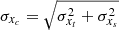 Mathematical equation: $ \sigma_{x_c} = \sqrt{\sigma_{x_t}^2 + \sigma_{x_s}^2} $