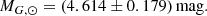 $$ \begin{aligned} M_{G,\odot } = (4.614 \pm 0.179) \,\mathrm{mag.} \end{aligned} $$
