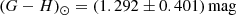 $$ \begin{aligned} (G-H)_\odot&= (1.292 \pm 0.401)\,\mathrm{mag} \end{aligned} $$
