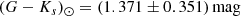 $$ \begin{aligned} (G-K_s)_\odot&= (1.371 \pm 0.351)\,\mathrm{mag} \end{aligned} $$