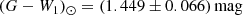 $$ \begin{aligned} (G-W_1)_\odot&= (1.449 \pm 0.066)\,\mathrm{mag} \end{aligned} $$