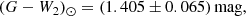 $$ \begin{aligned} (G-W_2)_\odot&= (1.405 \pm 0.065)\,\mathrm{mag} ,\end{aligned} $$