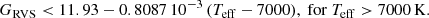 $$ \begin{aligned} G_\mathrm{RVS} < 11.93 -0.8087\,10^{-3}\,(T_{\mathrm{eff} }-7000),~\mathrm{for}~T_{\mathrm{eff} }>7000\,\mathrm{K.} \end{aligned} $$
