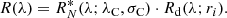 $$ \begin{aligned} R(\lambda ) = R^*_N(\lambda ; \lambda _{\rm C},\sigma _{\rm C}) \cdot R_{\rm d}(\lambda ; r_i). \end{aligned} $$