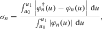 $$ \begin{aligned} \sigma _n = \frac{\int _{u_0}^{u_1} \left|\varphi _n^\dagger (u)-\varphi _n(u)\right| \,\mathrm{d} u}{\int _{u_0}^{u_1} \left|\varphi _n(u)\right| \,\mathrm{d}u}, \end{aligned} $$