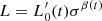 $ L=L^\prime_{0}(t) \sigma^{\beta(t)} $